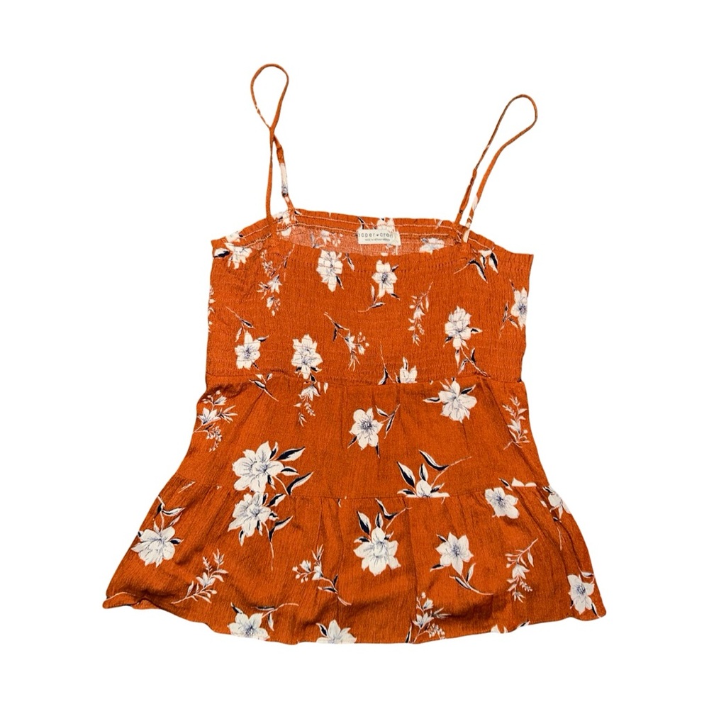 Paper Crane Smocked Floral Orange Spaghetti Strap Top